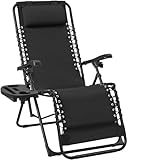 Weida Home Tumbona Plegable para Exterior | Reposapiés y Cojín Ajustable | Silla Reclinable Bandeja Lateral para Bebidas, Piscina (Negro)