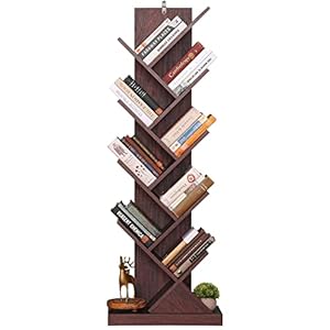 Himimi Bibliothèque 9 Niveaux en Forme d’arbre en Bois, Vintage étagère en Bois Étagère, Etagere Rangement pour CD, DVD, librairie, café, Salon, Maison, Salon et Bureau