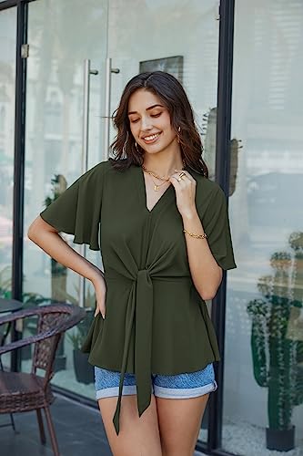 Image of GRACE KARIN Women's Elegant V-Neck Tie Waist Flowy Peplum Shirt Tops