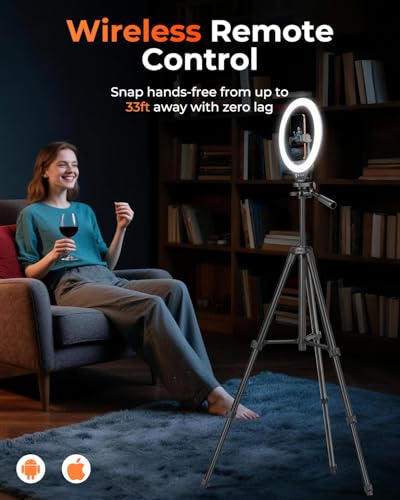 undefined Sensyne 10'' Ring Light with 50'' Extendable Tripod Stand, LED Circle Lights with Phone Holder for Live Stream/Makeup/YouTube Video/TikTok, Compatible with All Phones の商品画像 1