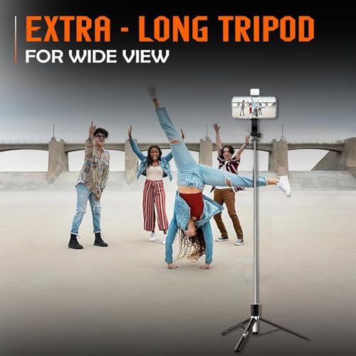 Image of K9 67-inch (170cm) Reinforced Selfie Stick & Tripod with Light and Bluetooth Remote. Multi-Functional Long Stand for Travel or Vlogging. Universally Compatible with iPhone & All Smartphones!