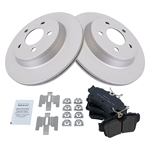 Image of TRQ Rear Brake Pad and Rotor Set Semi Metallic G Coated Vented Rotors Compatible with 1994-2004 Ford Mustang