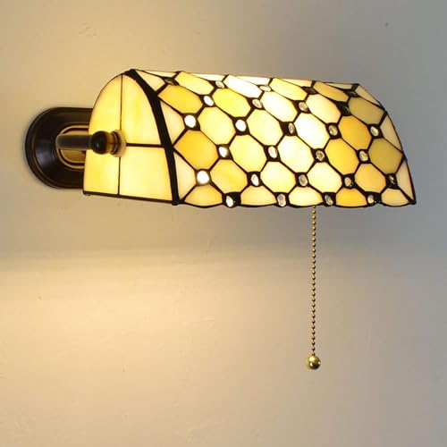 GAUUA Applique da Parete in Stile Tiffany con Interruttore A Strappo, Lampada da Banchiere Rurale Mediterraneo con Paralume in Vetro Colorato, Lampada da Parete retrò E27