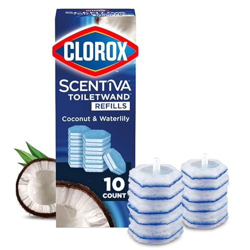 CLOROX Scentiva ToiletWand Toilet Cleaner Refills, Toilet brush, Coconut and Waterlily, 10 Count
