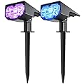 Solar Outdoor Lights, IP68 Waterproof Solar Spot Lights Outdoor 13 Modes Multicolored, 700LM Solar Lights Outdoor, Auto On/Off Solar Landscape Spotlights 2-in-1, for Yard, Garden, Pathway, 2 Pack