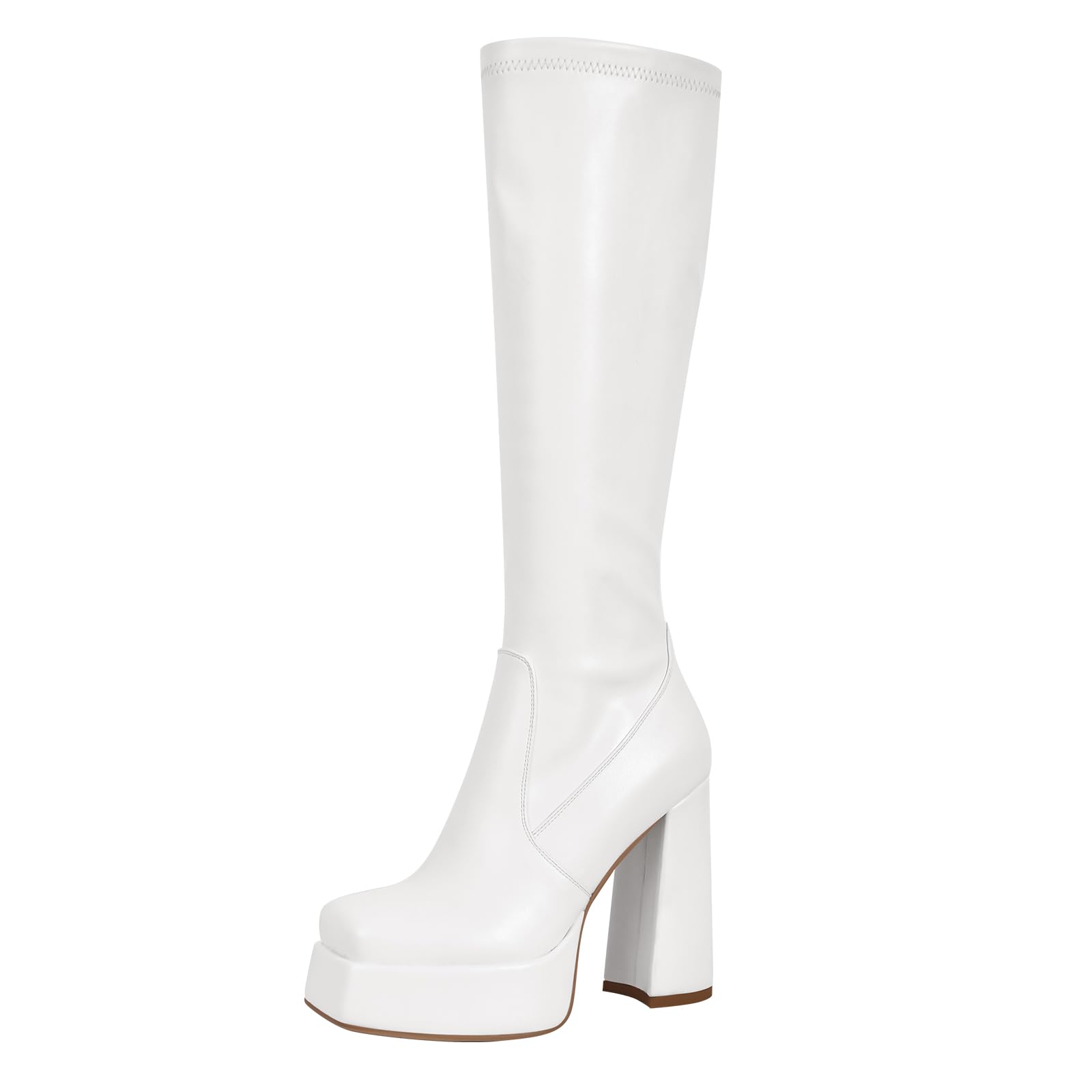 MissHeel Botas Plataforma Largo Tacón Cuadrado Tacones altos Dedos Cuaticos Negro