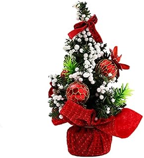 PINTOPUNTO Mini Decorative Christmas Tree, ZHULIA - Faux Christmas Tree, White Berries and Glitter Ornaments Red Cloth Bottom Christmas Table Decorations Holiday Centerpiece Party Supplies.