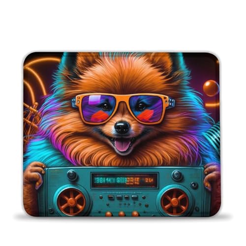LLONGKT Tappetino per mouse con radio Pomerania, con base in gomma antiscivolo e bordo cucito, per casa, ufficio, gioco, lavoro, 20 x 24 cm