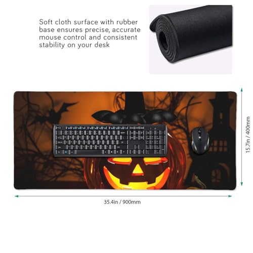 Tapis de souris bords cousus Halloween citrouille grand format 40,6 x 90,5 cm stable - 2