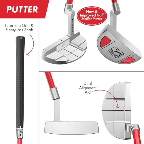 Image of PGA Tour Youth Golf Club Set - Ages 3-5 (3'6 inch-4'1 inch) and 5-8 (4'1 inch - 4'8 inch) Right and Left Handed Beginner Junior Golf Clubs with Lightweight Golf Bag, Mallet Putter, Driver by Golfgen