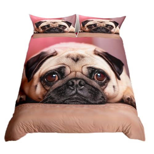 Erosebridal Cute Pet Dog Duvet Cover 3D Printed Puppy Pug Bedding Set Twin Size,Animal Comforter Cover,Kids Teens Boys Girls Decorative 2 Pcs Bedding Set (1 Duvet Cover 1 Pillowcase) Brown