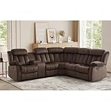 EBELLO Manual Reclining L-Shaped Sectional Sofa Set, Soft Fabric Corner Couch with Center Console, Cup Holders and Storage – Perfect Living Room Home Set Furniture