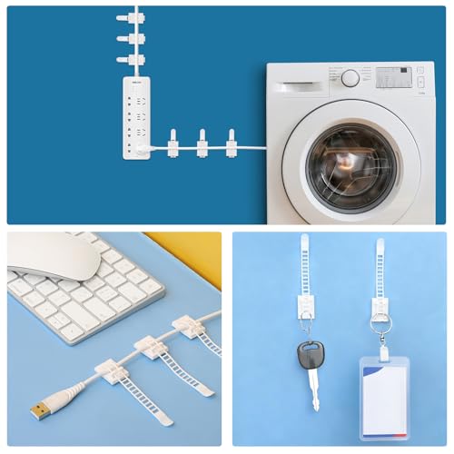 Abrazaderas para cables Segarty, blancas, autoadhesivas, ajustables, 100 unidades, ideal para organizar cables en escritorio, coche, pared, oficina, hogar y exteriores miniatura 6