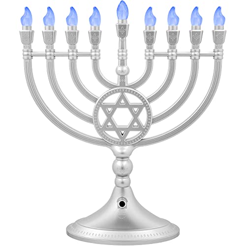 image for The Dreidel Company Traditional LED Electric Silver Hanukkah Menorah -