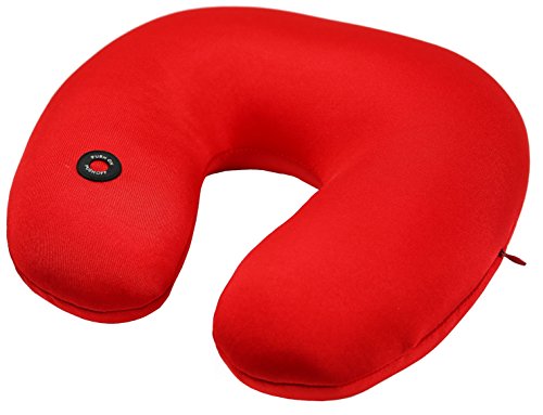 GPCT Microbead Massage Neck Pillow (U Shaped, Massage Vibrations, Ultra Comfort, Neck Support, Relaxation, Home & Travel Pillow) - Red
