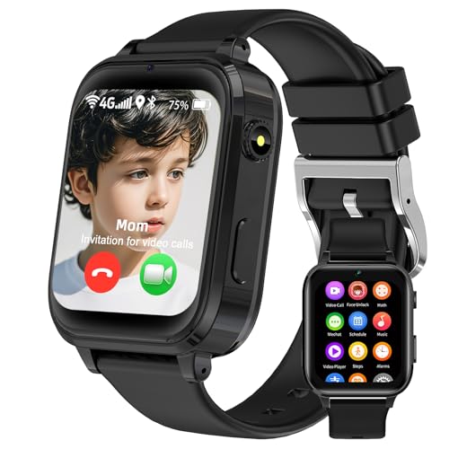 kaacly Reloj Inteligente Niño 4G, GPS Smartwatch Niños con Teléfono Videollamadas HD Chat Familiar SOS, IP68 Resistente al Agua, Smartwatch Regalos 6-13 años