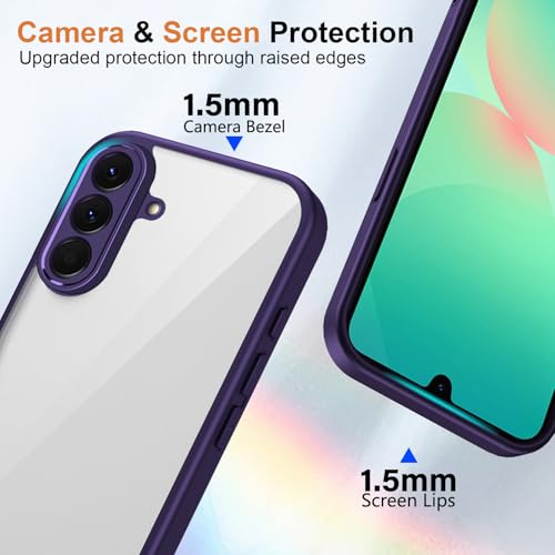 Image of Kapa Hawkeye Clear Slim Tough Back Cover for Samsung Galaxy M36 / F36 5G | Camera Lens Protector Anti Yellow Shockproof Clear Hybrid Case Cover (Purple Sides)