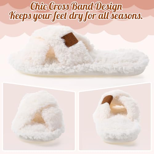 4 Pair Women's Fuzzy Slippers Wedding Bridesmaid Slippers Bulk Bridal Open Toe Cross Band Memory Foam Indoor House Shoes2
