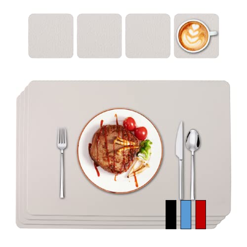 FDGAUCA Juego de 4 manteles Individuales de Mesa Lavable PVC y 4 Posavasos, Antideslizante, Impermeable, Resistente al Calor, Gris, Juegos de Mesa, 45 x 30 cm Cover