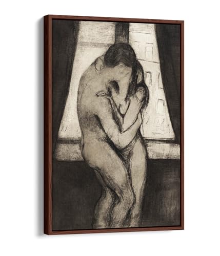 The Kiss (1895) by Edvard Munch : tableau déco avec cadre en noyer et impression toile