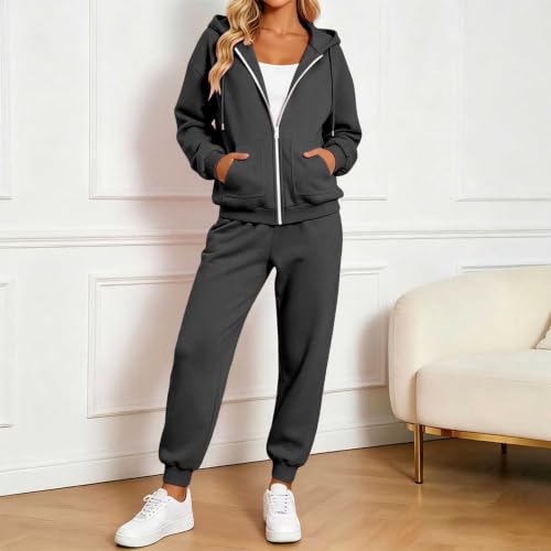 Jogger Sets for Women 2 Piece Trendy Zip Up Hoodie and Sweatpants Outfits | Sweatsuits Women 2 Piece Outfit 2026 Fall Loose Fit Hooded Jacket and Cinch Bottom Track Pants Athletic Sets Winter Clothes - image 2