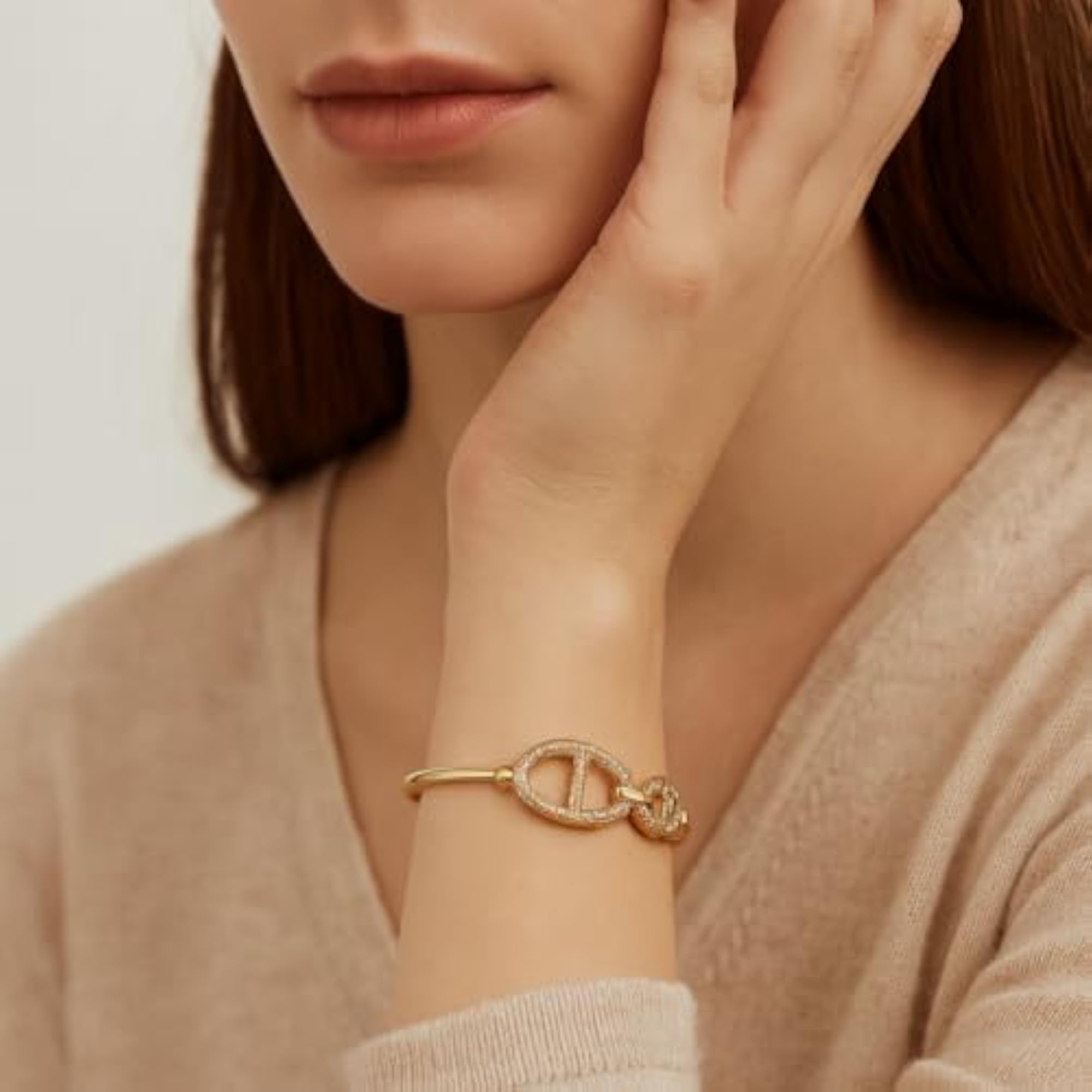 Women's Double Oval Gold Open Cuff Bracelet, Elegant Design