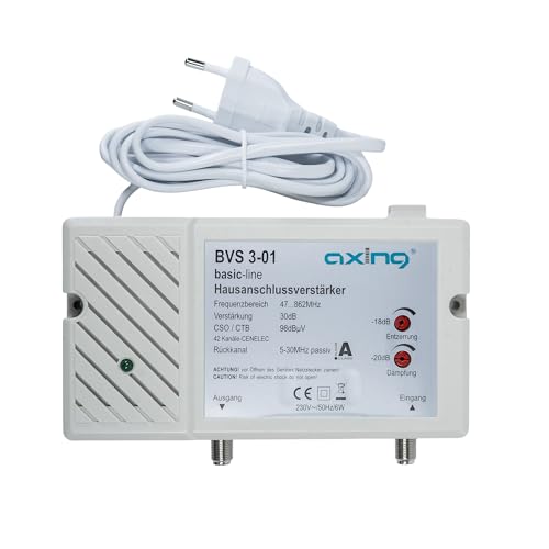 Axing BVS 3-01 Hausanschlussverstärker mit Rückkanal 5-30 MHz (30 dB, 47-862 MHz, 98 dBµV)