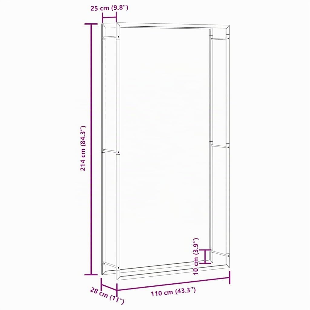 vidaXL Portalegna Nero Opaco 110x28x214 cm in Acciaio