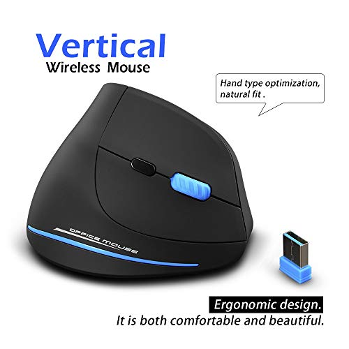 Zlot Vertical Wireless Mouse,2.4G Usb Optical Ergonomic Mice With 3 Adjustable Dpi 1000/1600/2400 And 6 Buttons For Laptop, Pc, Computer, Desktop, Black #TOP5
