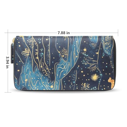 Womens Long Leather Wallet Zip Around Clutch Purse Large Capacity Card Holder Organizer Blue Starry Golden Retrievers2