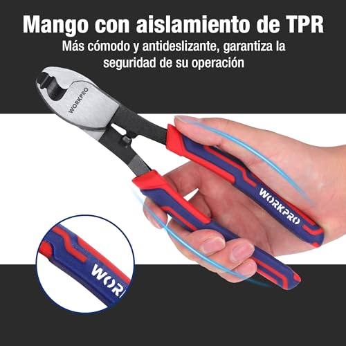Miniatura 7 de Workpro Alicate Electricista Cortador De Cable 210 Mm Para Cortar Alambre De Aluminio Y Cobre, Cr-V