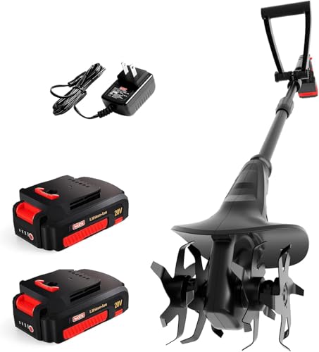 MZK 20V Cordless Tiller Cultivator, 8-Inch Steel Tines,360 RPM