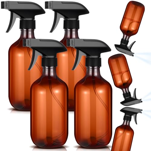 Honeydak 4 Pcs 360° Spray Bottles 16 oz Upside Down Spray Bottles, Plastic Container Is Nice for Plants Cleaning Solutions Durable Nozzle W/fine Mist and Stream Setting(Amber)
