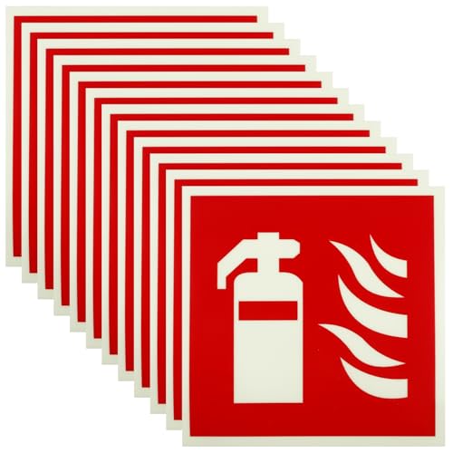 BAIFULAI - Lot de 12 panneaux d'extincteur - 15 x 15 cm - En PVC - Réfléchissant - Autocollant - Pour la maison, le bureau, le chantier et la voiture