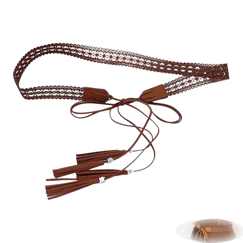 Boho Belts For Women Western Ethnic Women Dress Belt Vintage Hand-Woven Waistband with Wax Rope Tassels Belt for Cowgirl