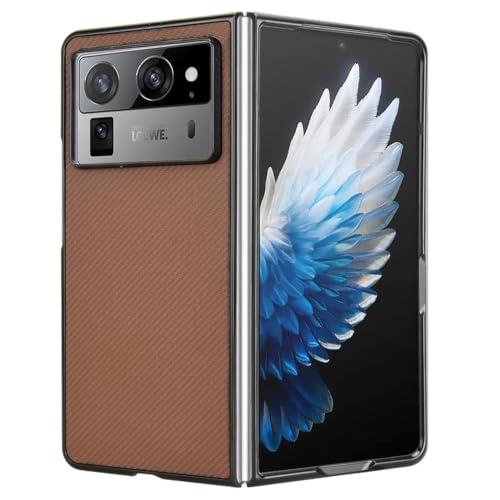 Image of for Tecno Phantom V Fold2 Case Carbon Fiber Texture Shockproof PU+PC Phone Cover - Brown