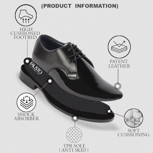 Image of FAUSTO Men's Patent Leather Shine Textured Pointed Toe Party Wedding Lace Up Derby Shoes