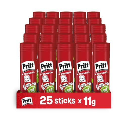 Pritt Colla Stick, Colla trasparente per scuola e ufficio, 25 x 11 g | Colla per bambini, Sicura, Affidabile, Tenuta forte, Lunga durata, Per lavoretti e fai da te