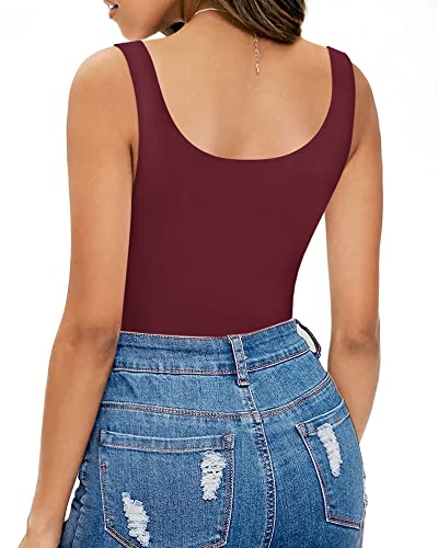 Image of MANGOPOP Women's Tank Top Bodysuit Scoop Neck Sleeveless Body Suits Sexy U-Back Backless Going Out Tops