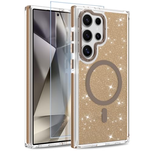 Image of Magnetic Case for Samsung Galaxy S24 Ultra [Compatible with Magsafe] [Bling Glitter Fluorescent Design] [1 Screen Protector] Slim Translucent Matte Case for Galaxy S24 Ultra 6.8 inch, Desert