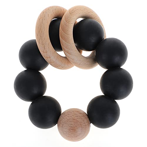 Image of Silicone Baby Teether, Food Grade Silicone & Beech Baby Teething Toy, BPA Free (Black)