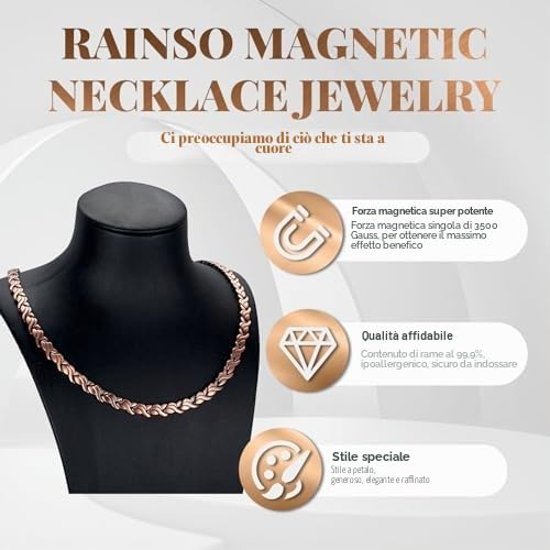 Rainso Collana Da Donna, Collana Magnetico In Rame puro, Elegante Collana Magnetico Da Donna, Sollievo Dal Dolore Per Artrite.