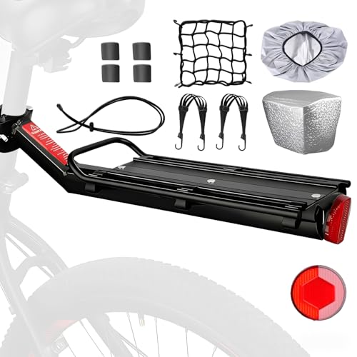 YUJUVI Fahrrad Gepäckträger Mountainbike Aluminiumlegierung Gepäckträger MTB Einstellbare Schnellspanner Fahrrad hinten Sattelstütze Rack mit 20 lbs Gewichtskapazität mit Zubehör und Reflektor