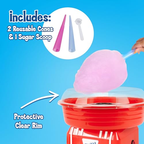 Image of Kool-Aid Cotton Candy Machine - Fun Cotton Candy Machine for Kids with 2 Reusable Cones, 1 Sugar Scoop, and 1 Extractor Head - Red