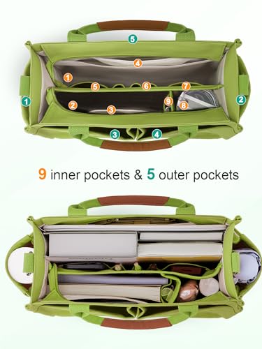 Image of FIORETTO Womens Canvas Tote Bag Purse with Individual Compartment, Zipper Top, Reinforced Bottom & Luggage Sleeve