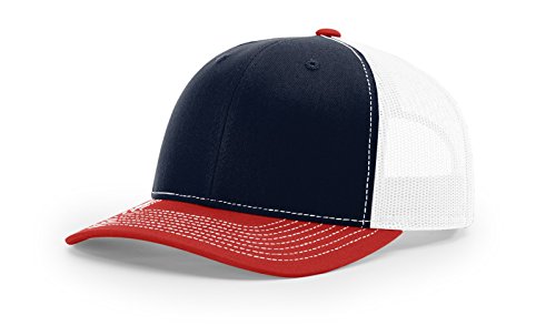 Image of Richardson Unisex 112 Trucker Adjustable Snapback Baseball Cap, Navy /White /Red, One Size Fits Most
