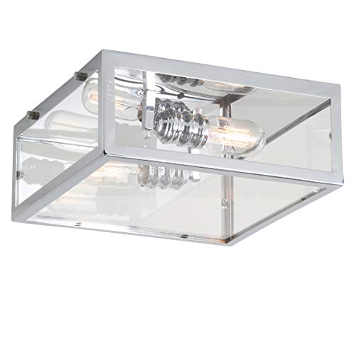 JONATHAN Y 12" Chrome Farmhouse LED Flush Mount Ceiling Light for Bathroom Kitchen Hallway Entryway, Clear Glass Shade, 1 LED Bulb, ETL Listed, Dimmable (JYL9501A)