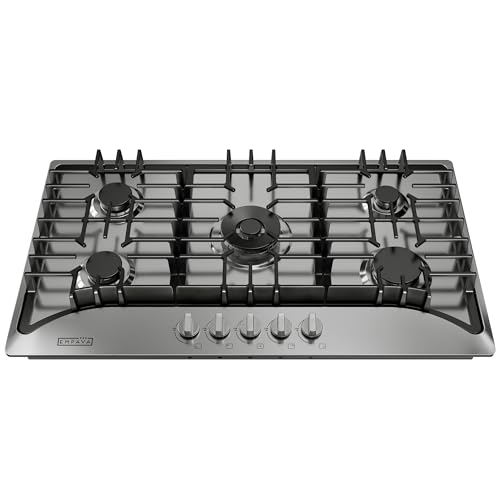 Empava 36 Inch Gas Cooktop with 5 Sealed SABAF Burners, Stainless Steel Built-in Stove Top, LPG/NG Convertible, Auto Electric Pulse Ignition, Flame Failure Protection