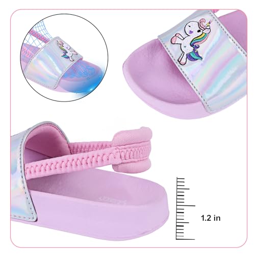 Tsukare Toddler Boys Girls Slides Sandals with Elastic Strap Non-Slip Flip Flop Lightweight Little Kids Shower Slippers Beach Pool Shoes Silver Unicorn Size 8 Toddler by Tsukare - Used condition - Image 4
