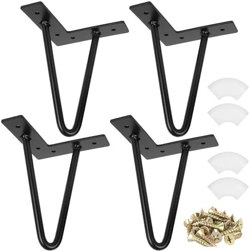 ASelected Pack de 4 Patas para Muebles de 15 cm, Patas Mesa de Horquilla en Metal Negro con 16 Tornillos M4x19 y Almohadillas Antideslizantes para Armario, Sofá y Mesa Auxiliar
